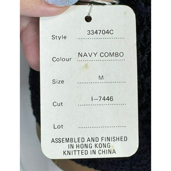 NWT Carole Little Hand Knit Navy Blue Sweater M Medium Cotton/Ramie/Rayon Blend - Picture 4 of 10